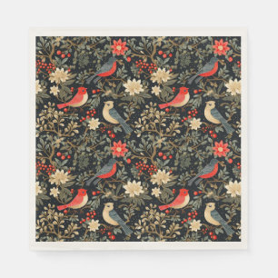 Elegante festliche Vögel & florale Weihnachten Rot Serviette