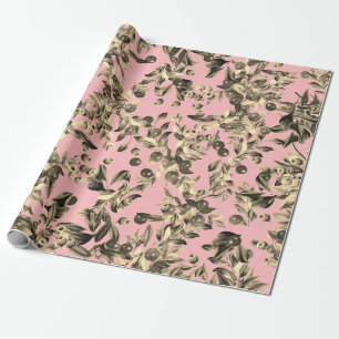 Elegante festliche Wasserfarbe Gold Beige Beeren R Geschenkpapier