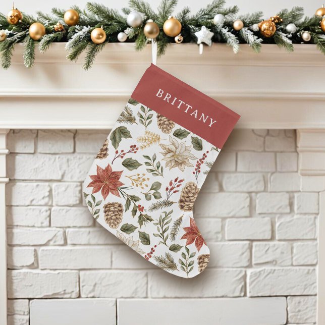 Elegante Festlichkeit Holiday Poinsettia Großer Weihnachtsstrumpf (Von Creator hochgeladen)