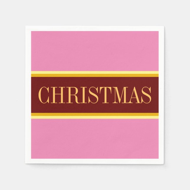 Elegante festrosa, rote CHRISTMAS Streifen Serviette (Vorderseite)