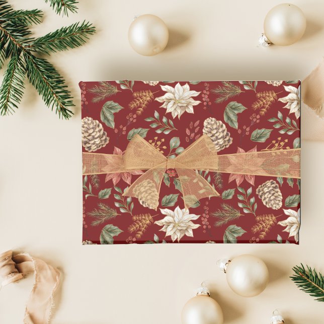 Elegante Festtage Rote Poinsettia Geschenkpapier (Von Creator hochgeladen)