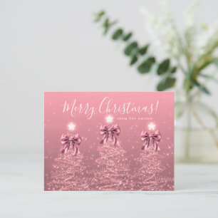 Elegante Festtags-Rosé-Weihnachtsbaumschleifen Postkarte