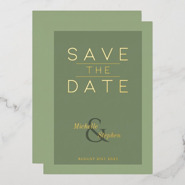 elegante, fett grün Folie Save the Date Karte (Vorderseite/Rückseite)