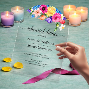 Elegante Fette Farbige Aquarell Blumen Hochzeit Acryleinladungen