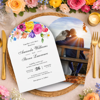 Elegante Fette Farbige Aquarell Blumen Hochzeit Einladung