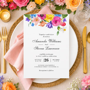 Elegante Fette Farbige Aquarell Blumen Hochzeit Einladung