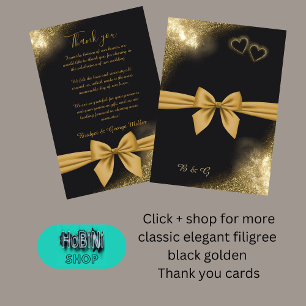 elegante, filigrane schwarz goldene Hochzeitskarte Dankeskarte