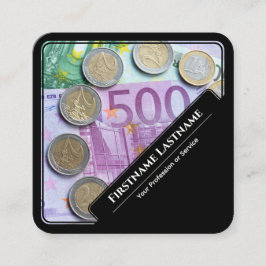 Elegante Finanzexperten mit gerahmtem Euro-Geld Quadratische Visitenkarte