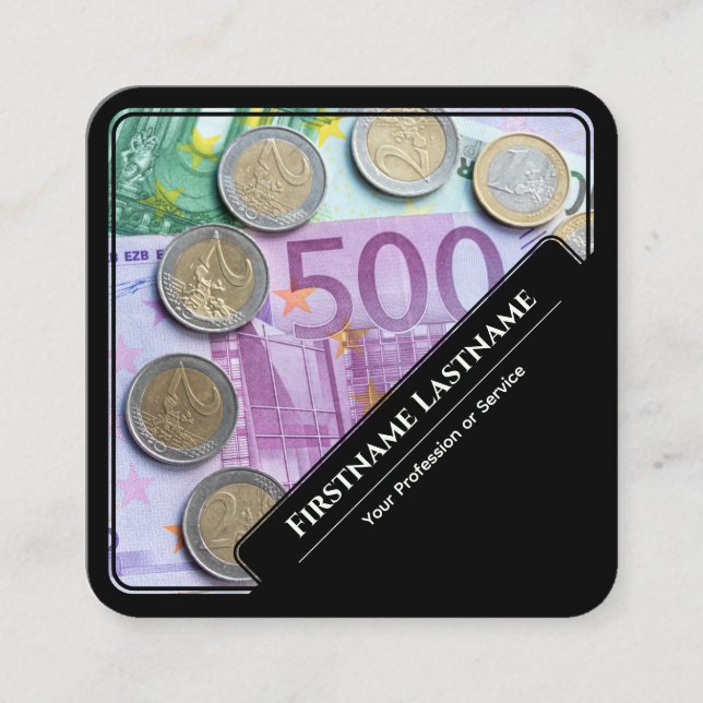 Elegante Finanzexperten mit gerahmtem Euro-Geld Quadratische Visitenkarte (Vorderseite)