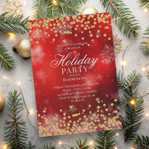 Elegante Firmen-Weihnachtsfeier Glitter Gold Rot Einladung