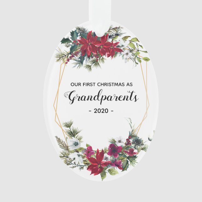 Elegante First Christmas Grandeleltern Foto Floral Ornament (Vorderseite)