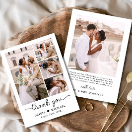 Elegante Five Foto Collage Script Hochzeit Dankeskarte