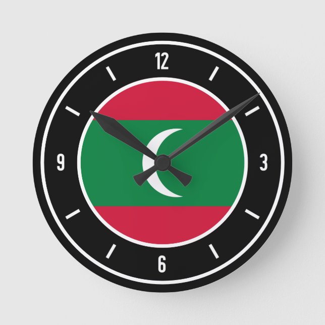 Elegante Flagge der Malediven Runde Wanduhr (Vorderseite)