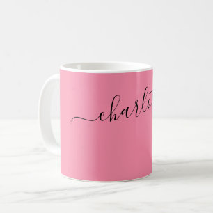 Elegante Flamingo-Farbe Moderner Name Personalisie Kaffeetasse