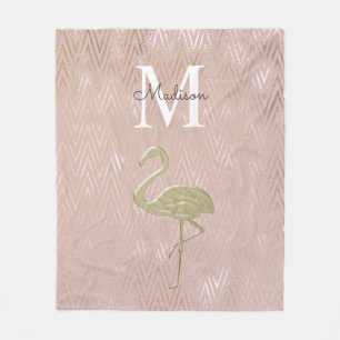 Elegante Flamingo Monogram Rose Gold Fleecedecke