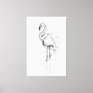Elegante Flamingo Portrait Sketch - Premium Leinwanddruck