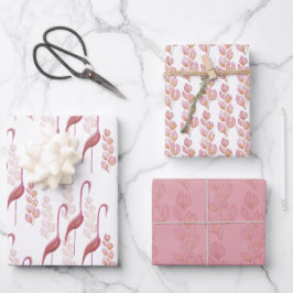 Elegante Flamingos, Gold und Rosa Geschenkpapier Set