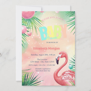 Elegante Flamingos Palmwedel Babyparty Einladung