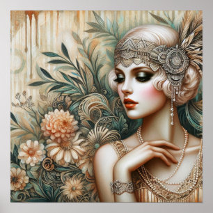 Elegante Flapper-Dame aus den wilden Zwanzigern Poster