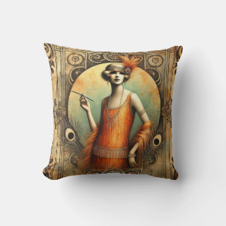 Elegante Flapper Lady in einem orangefarbenen Klei Kissen