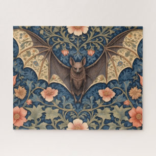 Elegante Fledermaus William Morris Inspirierte Blu Puzzle