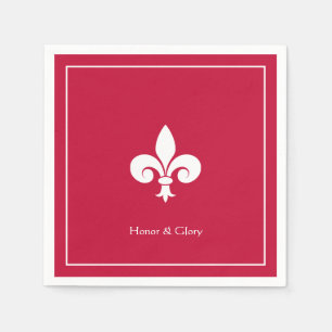 Elegante Fleur-de-lis oder Lilienblume auf Burgund Serviette
