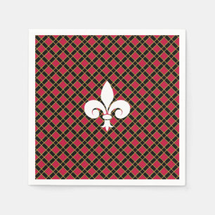 Elegante Fleur-de-lis oder Lilienblume auf Schwarz Serviette
