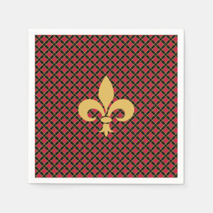Elegante Fleur-de-lis oder Lilienblume auf Schwarz Serviette