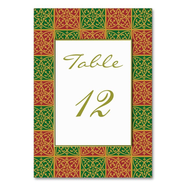 Elegante Fleur-de-lis Red Green Custom Table Card Tischnummer (Vorderseite)