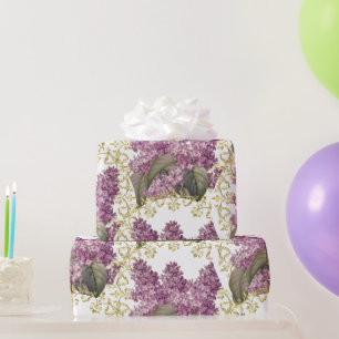 Elegante Flieder mit goldener Filigran-Blumen Geschenkpapier