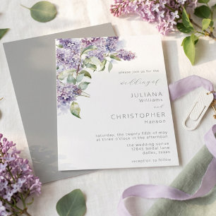 Elegante Flieder-Salbei-Wasserfarben-Blumenhochzei Einladung