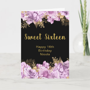 Elegante Flieder- und Goldblumen Sweet Sixteen Karte