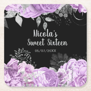 Elegante Flieder- und Silberblumen Sweet Sixteen Rechteckiger Pappuntersetzer