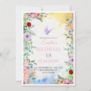 Elegante Flora 18. Geburtstag Einladung mit Wasser