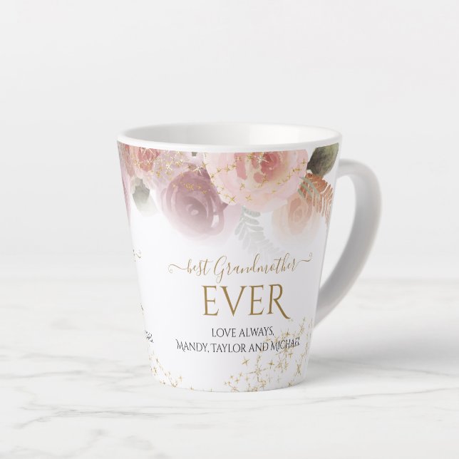 Elegante Flora Beste Großmutter je Gold Glitzer Milchtasse (Rechte Ecke)