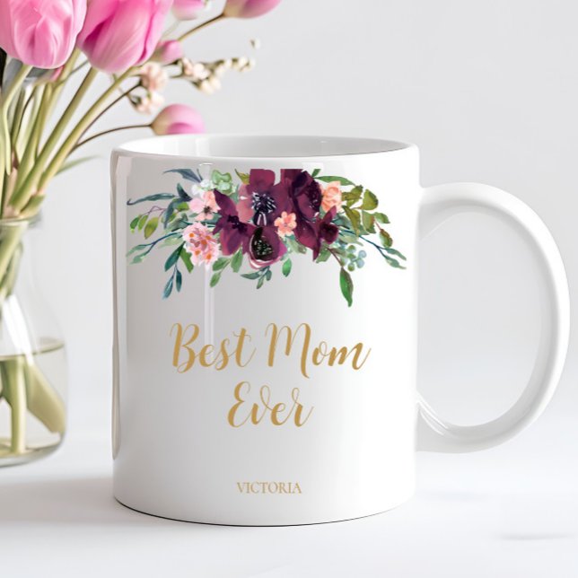 Elegante Flora Beste Mama Kaffeetasse (Personalized Best Mom Ever Mug. All Text can be changed to fit your needs!)