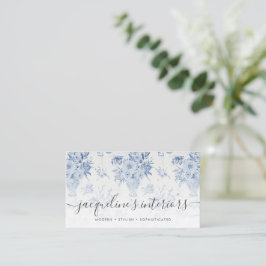 Elegante Flora Chinoiserie Blau Weiße Wasserfarbe Visitenkarte
