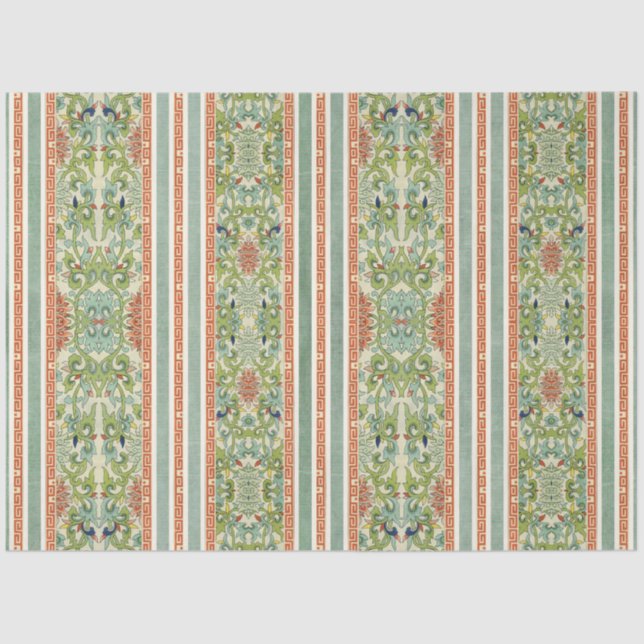 Elegante Flora Chinoiserie Vintag Jade Seidenpapier (Vorderseite)