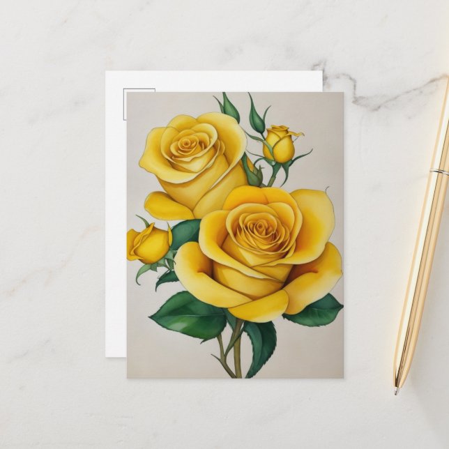 Elegante Flora Gelbe Rose Postkarte (Vorderseite/Rückseite Beispiel)