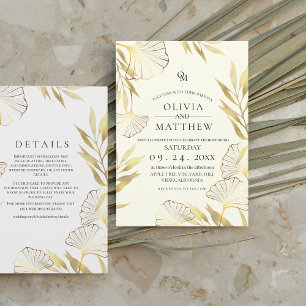Elegante Flora Ivory Gold Leaf Wedding Einladung
