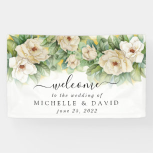 Elegante Flora Magnolia Watercolor Hochzeit Willko Banner