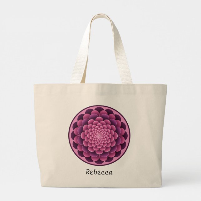 Elegante Flora Mandala Tote Tasche mit Editbale Na (Rückseite)