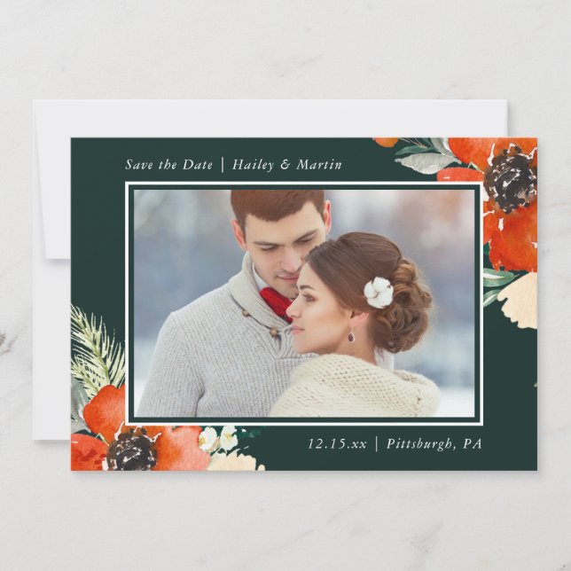 Elegante Flora mit Foto Hochzeit Speichern Sie das Save The Date (Vorderseite)