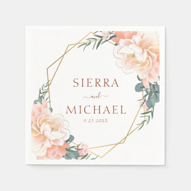 Elegante Flora Peach Serviette (Vorderseite)