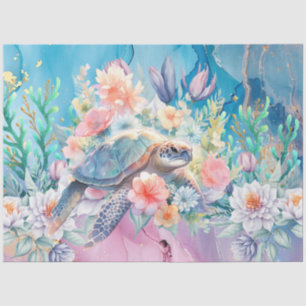 Elegante Flora Sea Turtle Decoupage Seidenpapier