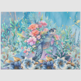 Elegante Flora Sea Turtle Decoupage Seidenpapier