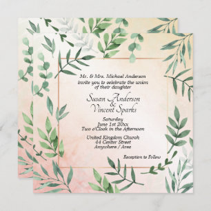 Elegante Flora und Fauna Touch Peach Wedding Einladung