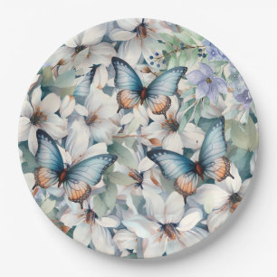 Elegante Flora und Schmetterlinge Pappteller