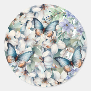 Elegante Flora und Schmetterlinge Runder Aufkleber