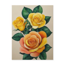 Elegante Flora Watercolor Gelbe Rosen